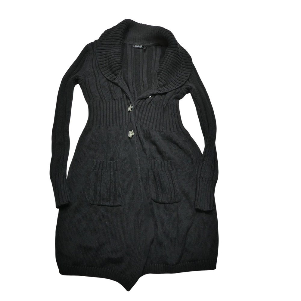 Daisy‎ Fuentes Sweater Womens Medium Black Long Cardigan Shawl Collar Pockets